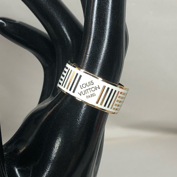 M LOUIS VUITTON LV Damier Berg White Gold Plated Ring Size 9-1/4 (M, 20) NWOT - Picture 13 of 14